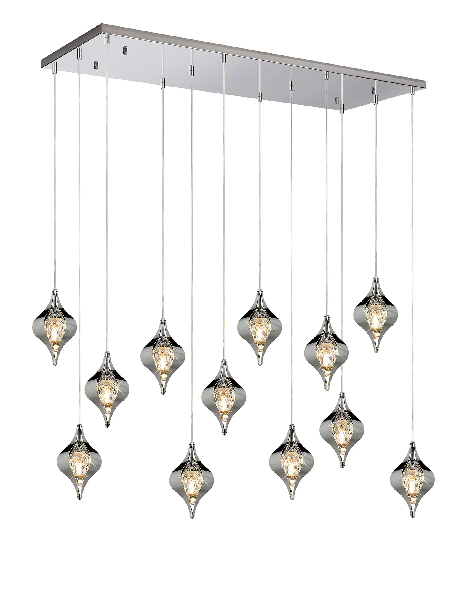 Amano Linear Rectangle Pendant, 12 Light Adjustable G9, Polished Chrome/Crystal IL31861CH  Diyas Amano